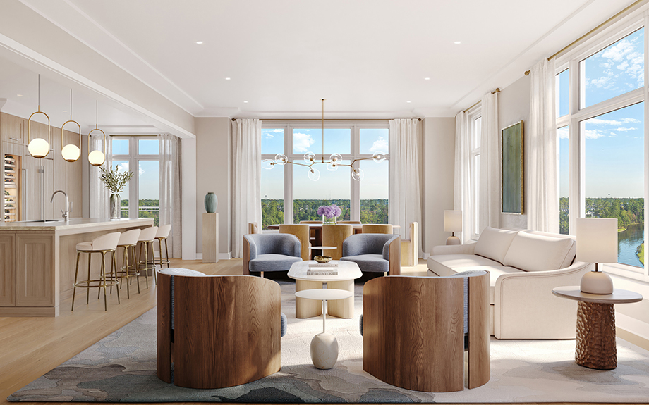 Zona de estar con cocina cercana y vistas al exterior