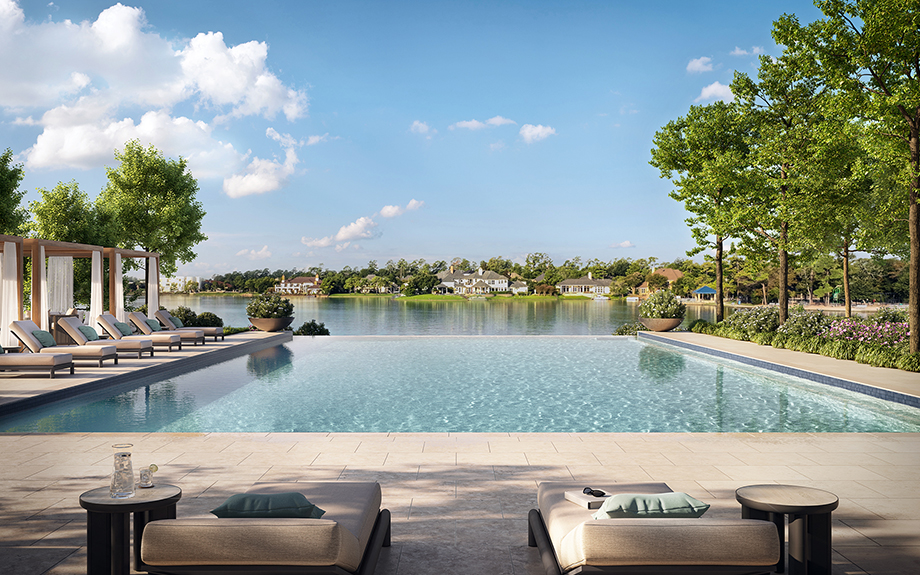 Zona de piscina con vistas al lago